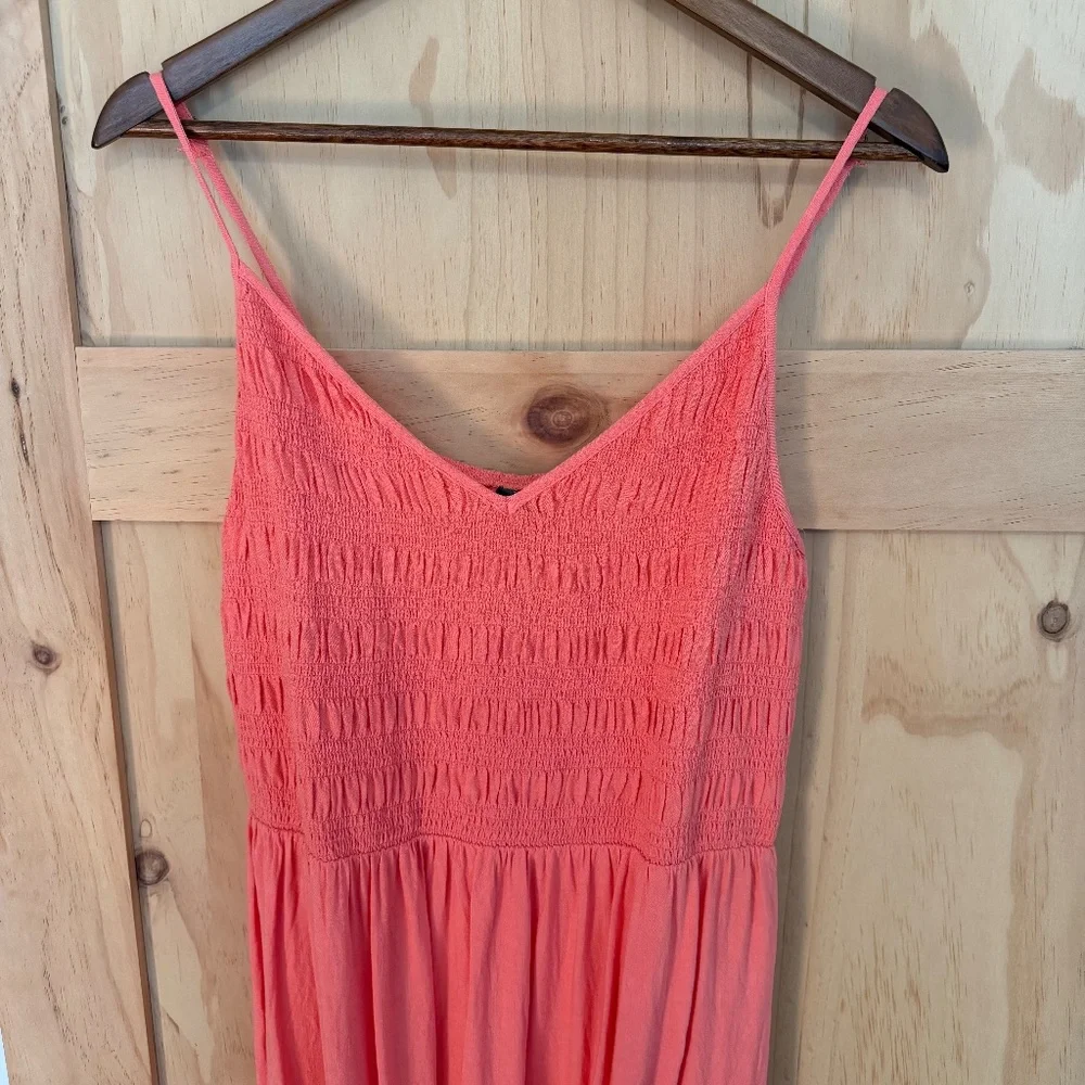 Coral Smocked Spaghetti Strap Midi Dress - Picture 3 of 4
